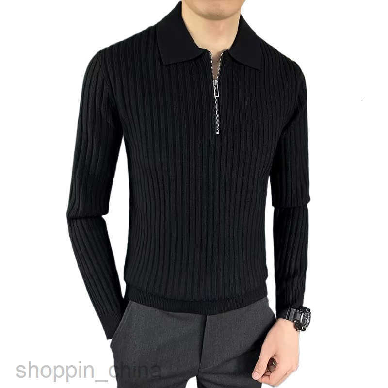 Men's Sweaters Flip collar knitted polo shirt warm pit stripe sweater men autumn and winter hot selling business half zipper knitted sweater
