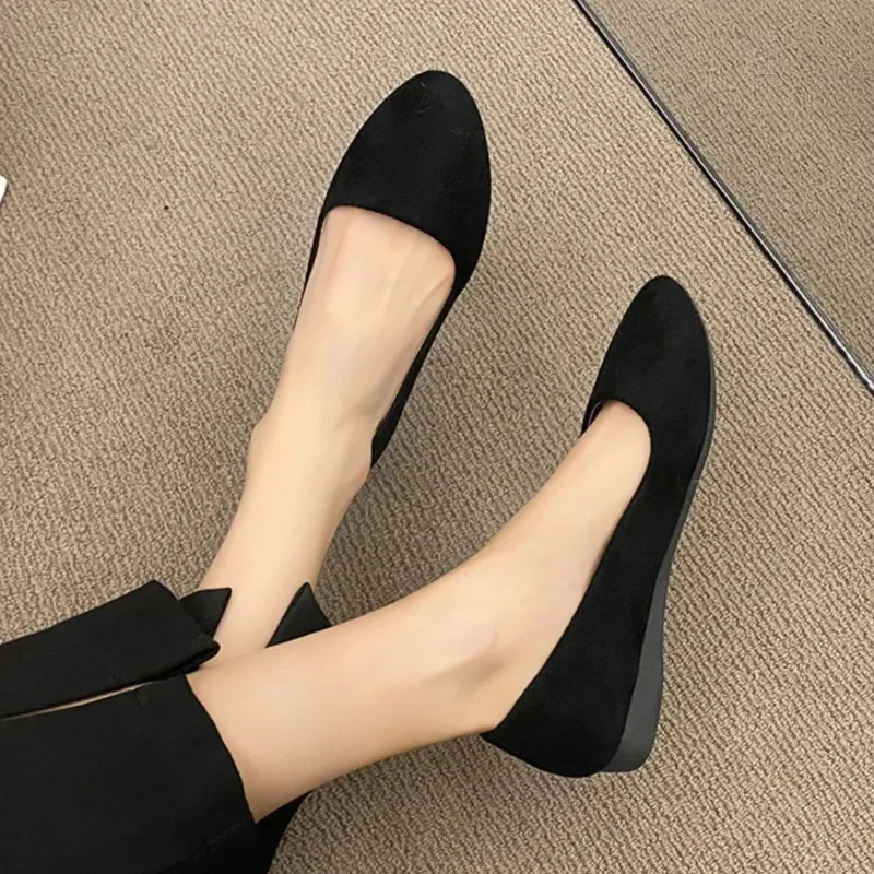 Spring Womens Flats Pointed Toe Boat Shoes Candy Color Slip on Flat Flock Ballet Comfortable Ladies 241225