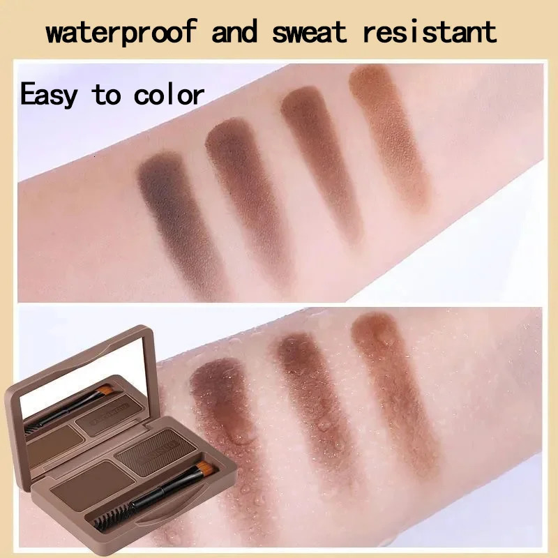 Eyebrow powder Eyebrow brush and mirror Waterproof anti-sweat makeup comes in a natural brown and dark brown grey brow powder 241206