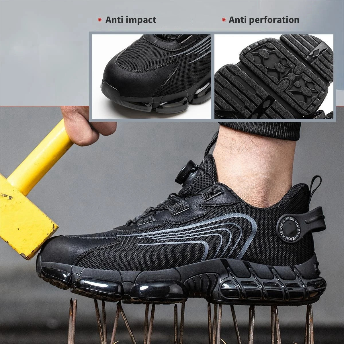 Rotating buckle work shoes protective shoes industrial safety perforated shock-absorbing steel toe caps 241206