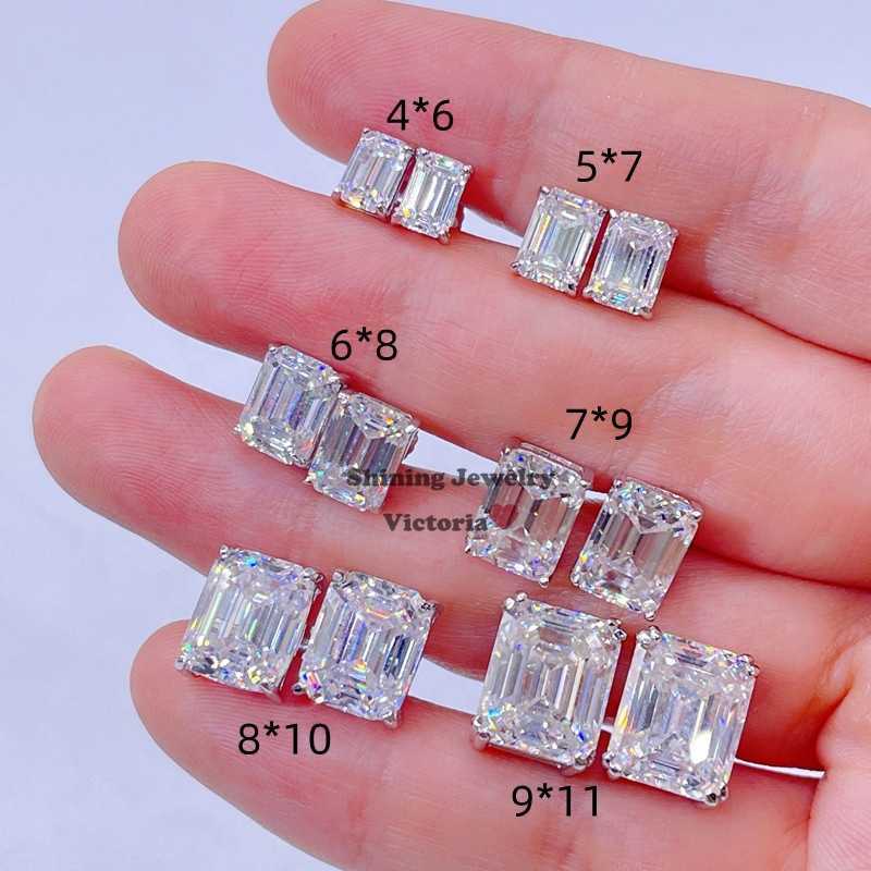 925 sterling silver screw back GRA certificated emerald cut studs moissanite earrings