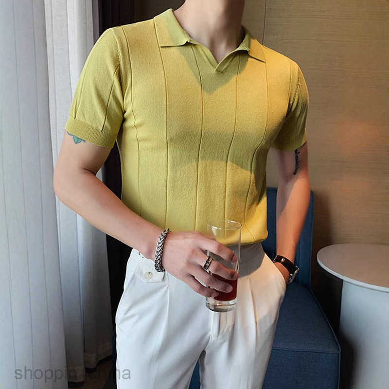 Men's Sweaters Ice silk short sleeved T-shirt for mens summer 2025 new business men top stylish V-neck knitted polo shirt