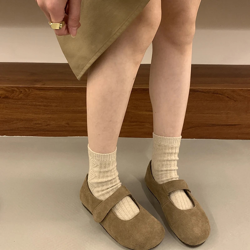 Warm wool womens Mary Jane shoes fashionable light round toe apartment comfortable outdoor soft soled 241206