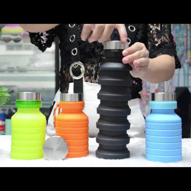 800ML Water Reusable Bisphenol A-Free Silicone Foldable Bottle Portable Hiking Cup Z260202
