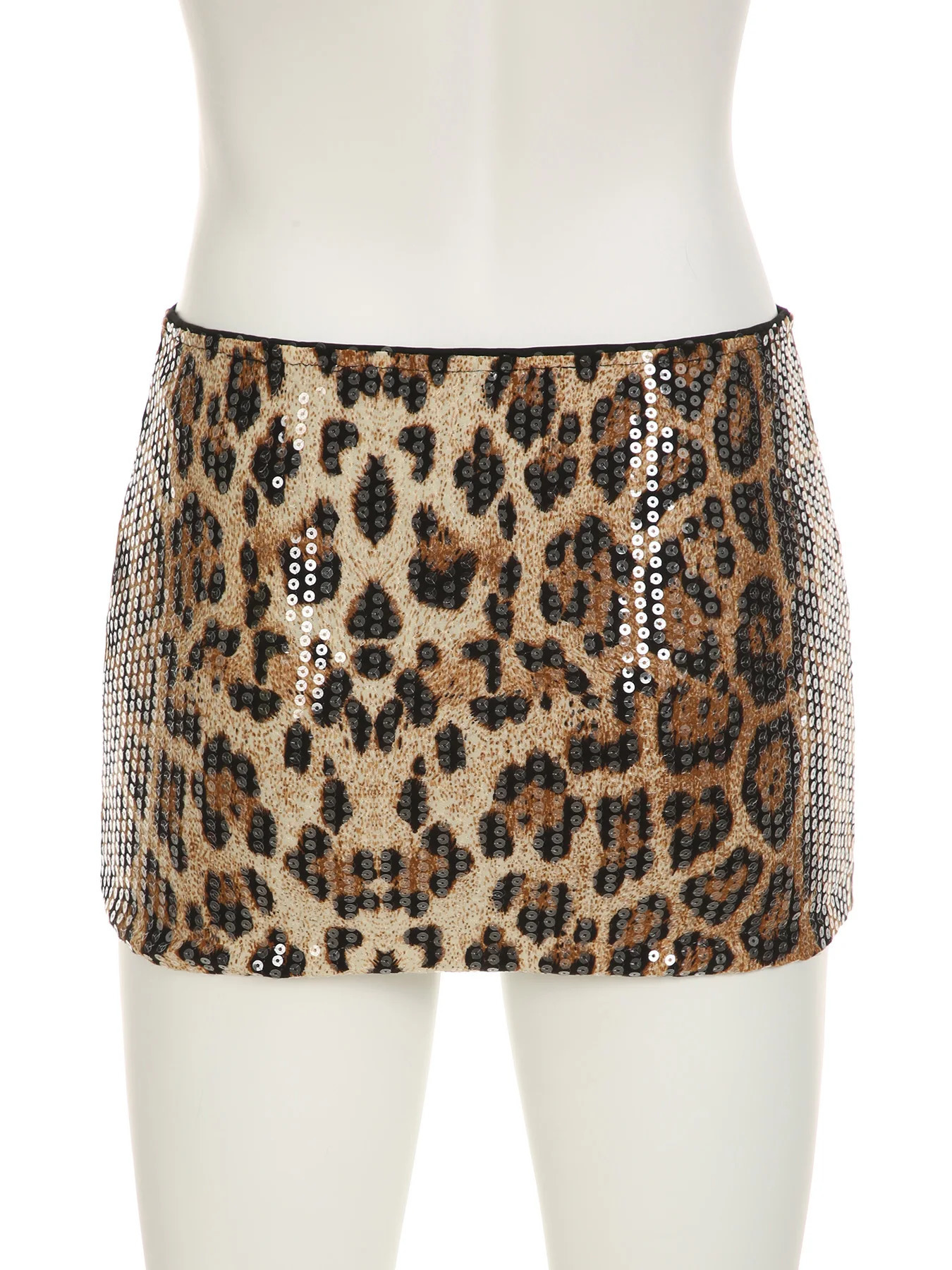 IAMSURE sexy flash leopard Bodycon Skirt Party Clubwear ultra-thin low waist Supper Mini Skirts Women streetwear women 241205