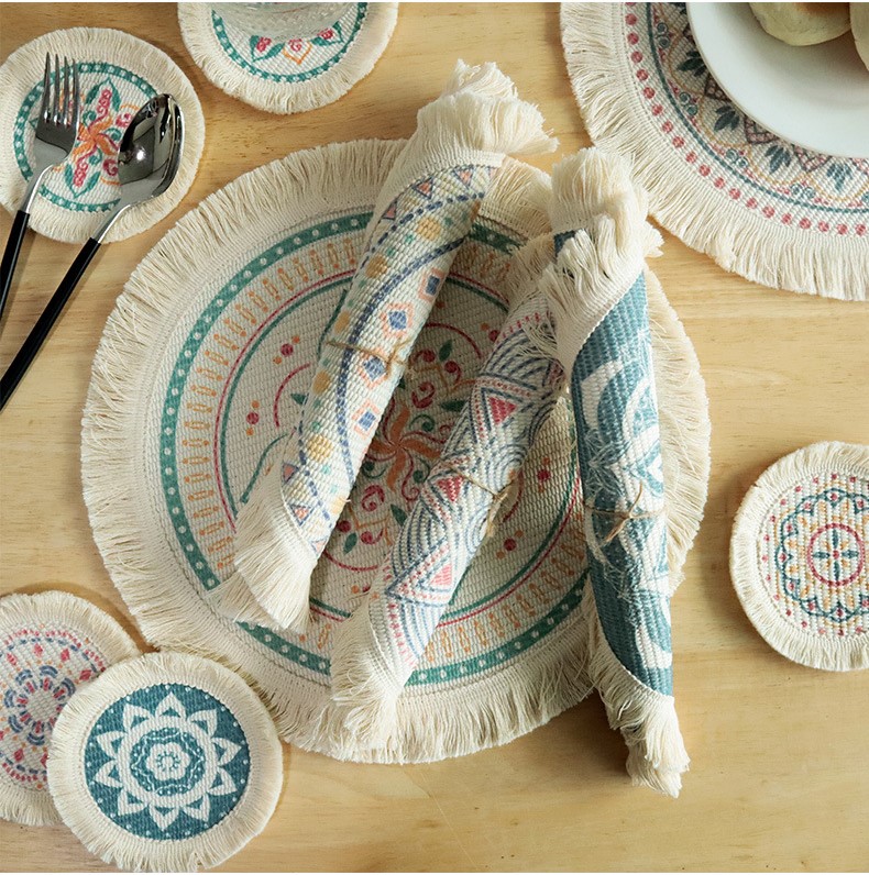 8 Pcs Fabric Tassel Placemat Fringe Bowl Mats Braided Placemats Desk Coasters Hot Plate Mat Place Mat Home Decoration Kitchen, Dining Bar Mats Pads 36