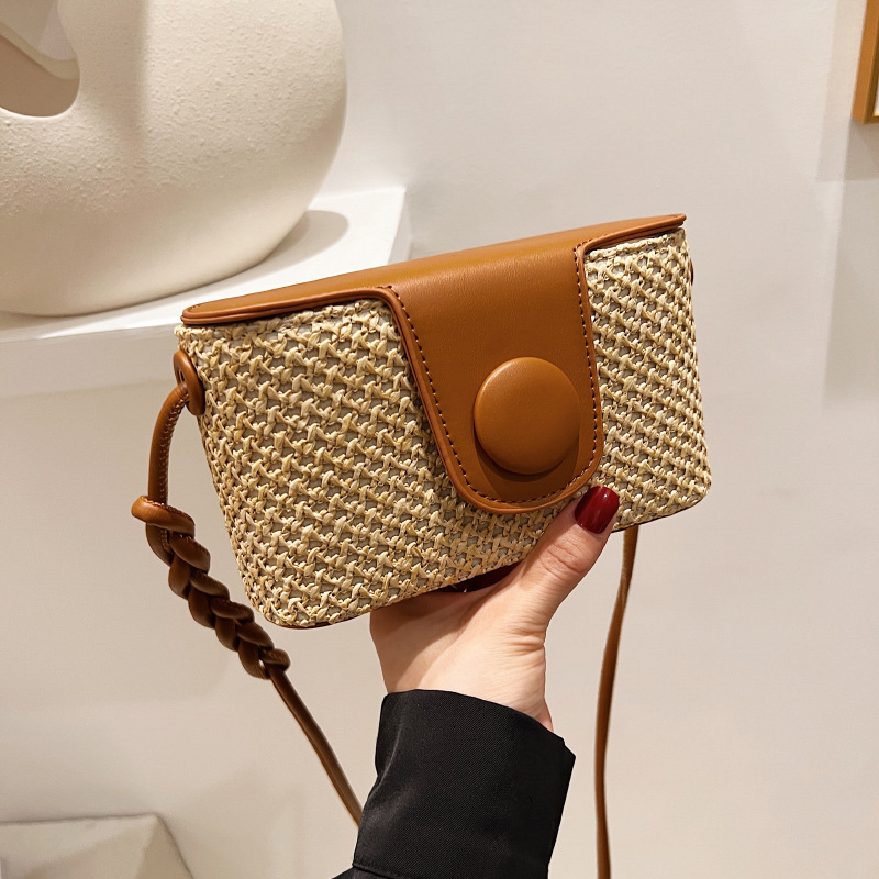 New Straw Woven Box Bag Fashionable Single Shoulder Crossbody Bag Simple And Stylish Designer Women's Handbag