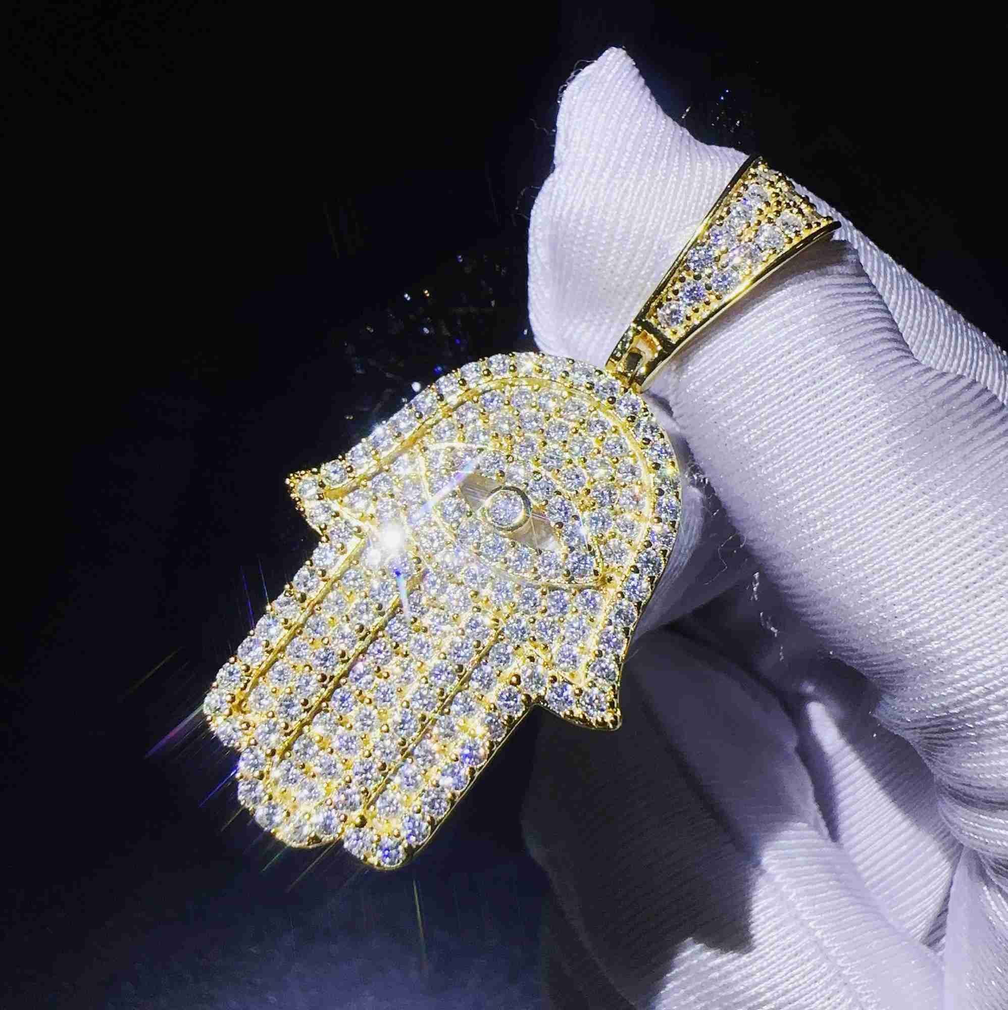 Sterling Silver 925 Jewelry Moissanite Hamsa hand pendant VVS Diamond Iced Out Pendant hip hop pass tester