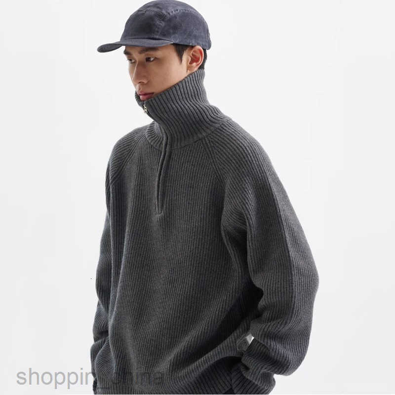 Men's Sweaters Half high collar zipper sweater for men spring and autumn clean fit high-end style loose fitting grey knit sweater jacket