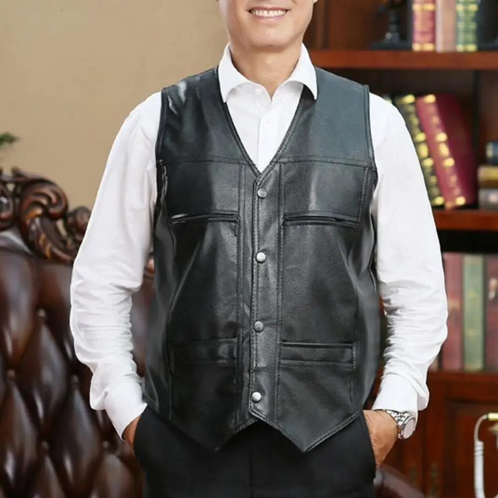 Men Vest Singlebreasted Stylish Faux Leather Motorcycle Vests for Warm Sleek Single Breasted Jackets Autumn 241202