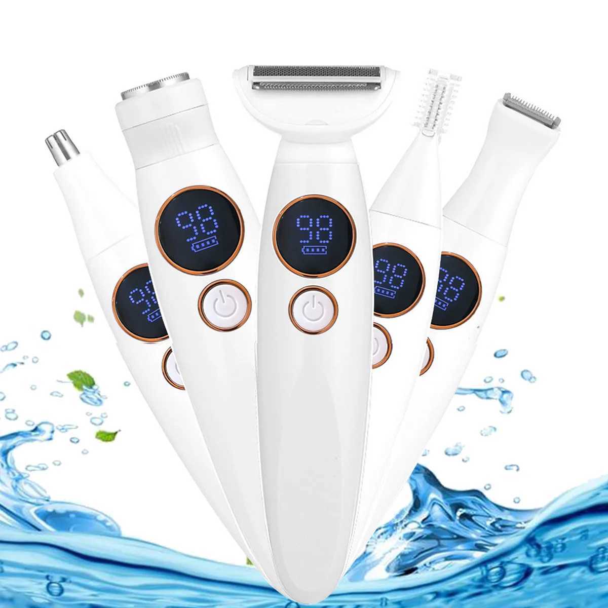 Electric Women Razors5 In 1 Electric Shaver Shaving Kit Razors For Face Nose Hair Eyebrow Arms Armpit Legs Hair Bikini TrimmerXJ241207