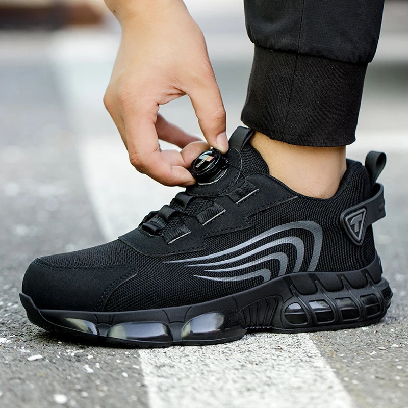 Rotating button for mens safety shoes impact and puncture resistant work shoes fashionable mens sports shoes and safety professionals 241206