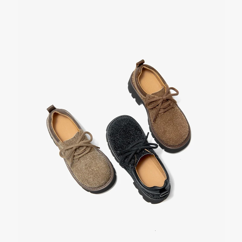 Beautoday Derby Shoes Split Leather Lace Velvet Big Toe Thick Sole Sewing Womens Retro Denim Handmade 21996 241206