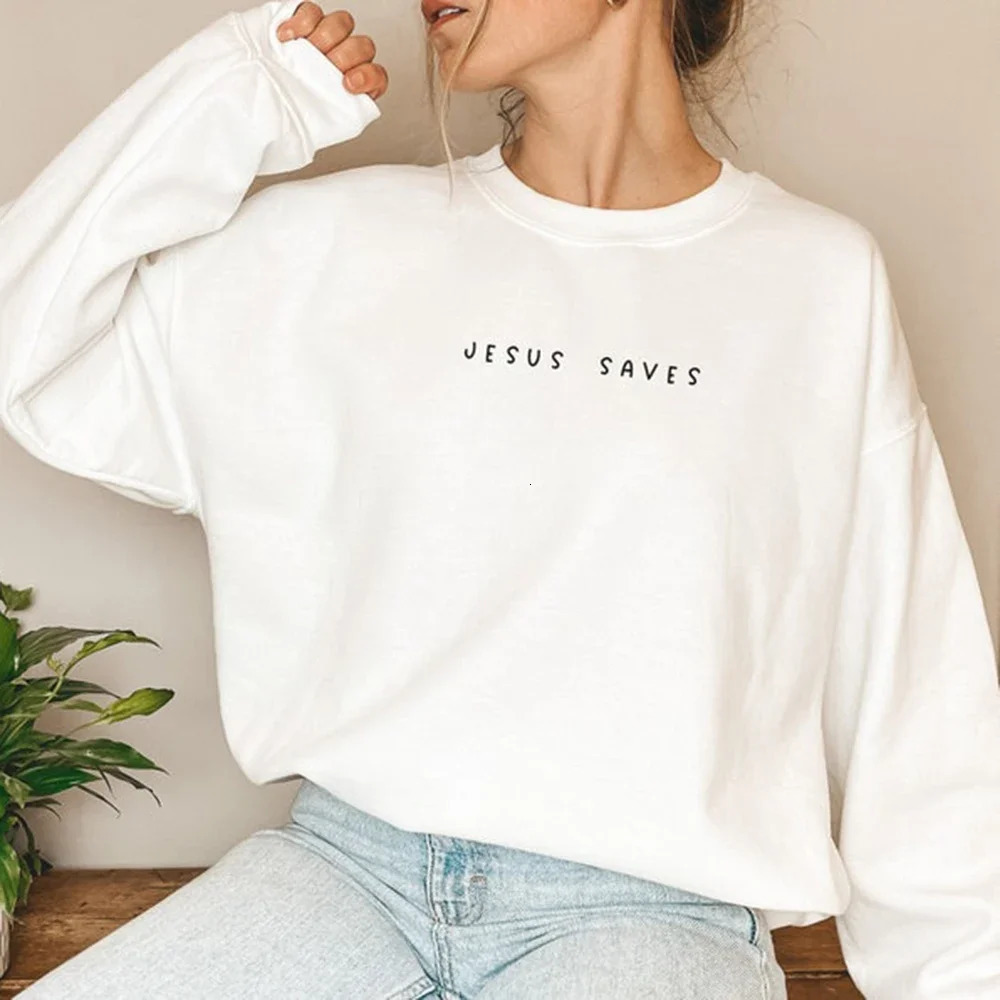 Jesus Save sweatshirt Christian sweatshirt faith top Jesus hoodie Bible verses Crewneck sweatshirt womens graphic Pullover top 241202
