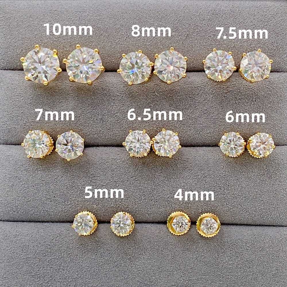 Pass diamond tester classic 6 prong 925 sterling silver moissanite screw back stud earrings