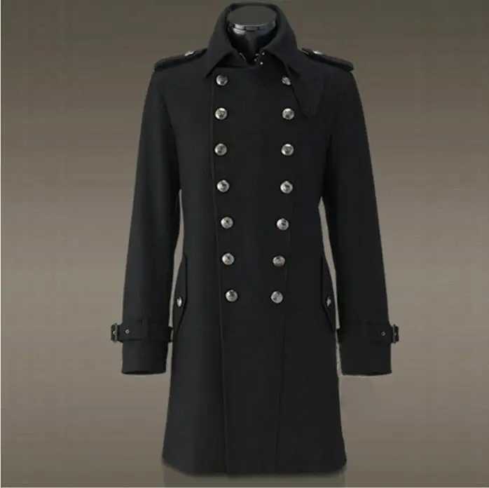 In the 1940s European fashion was popular for winter mens lapels German military uniforms retro trench coats German SS double perforated wool coats X2