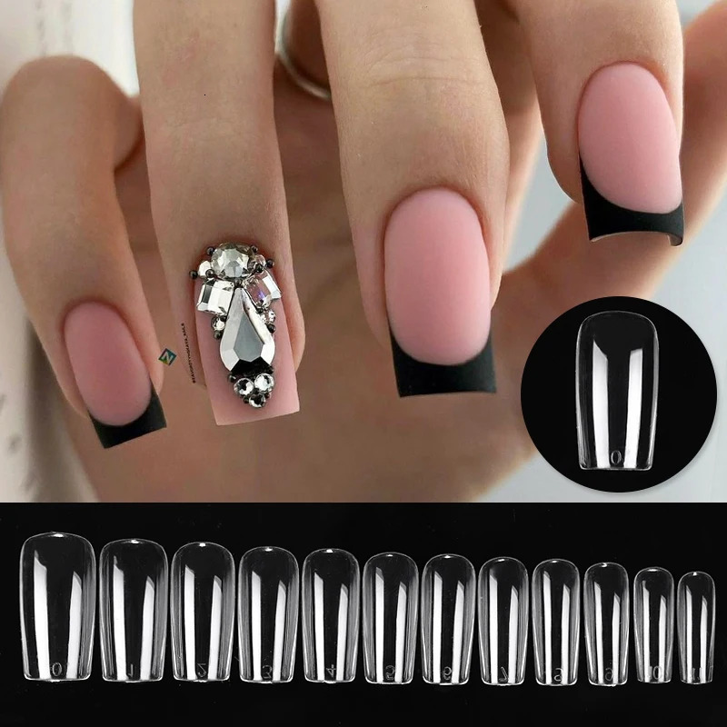 Press on Nails Coffin Soft Gel Tips Full Cover Fake Acrylic UV Gel Nails Extension System Oval Almond Sculpted False Nail Tips 241206