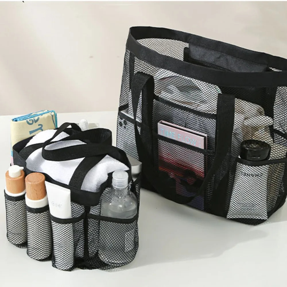 Large Capacity Mesh Wash Bag Shopping Shoulder Foldable Portable Beach Handbags 241203