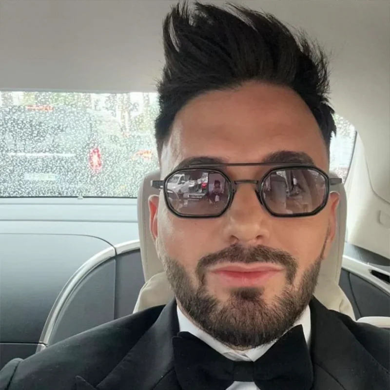 Anthony INS Fashion special shaped black and gold sunglasses suitable for men niche hip-hop style double bridge alloy mens sunglasses 241206