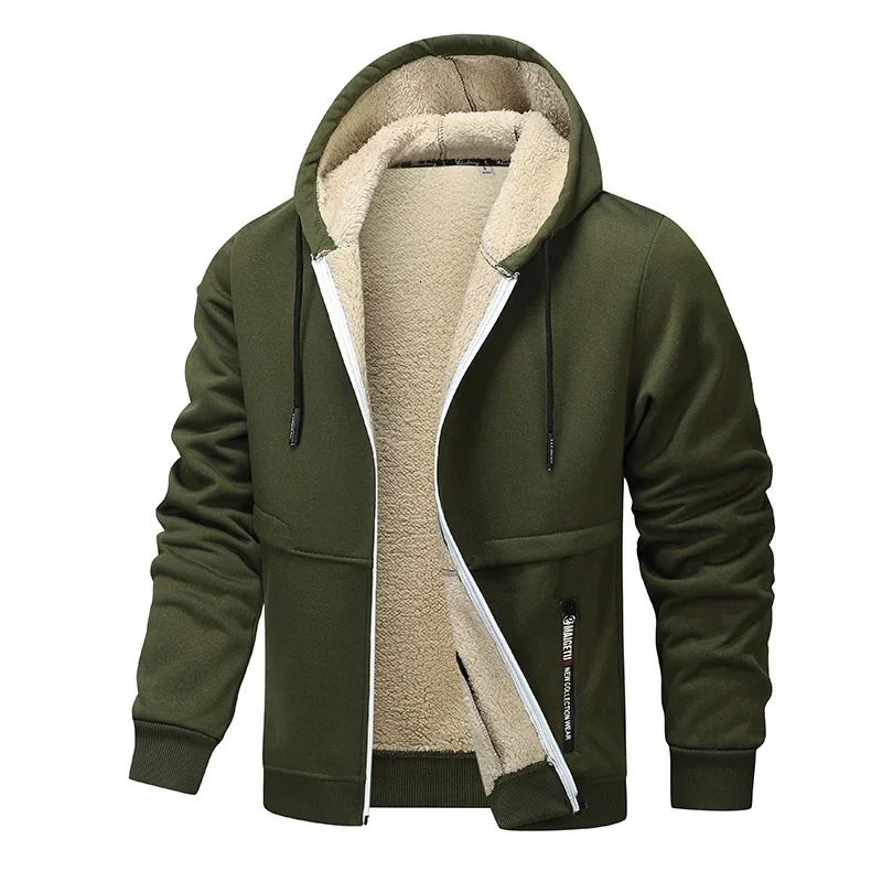 Winter Lambswool Zipper Hoodies Thicken Warm Jacket Men Long Sleeve Sweatshirts Casual Sports Fleece Coats Hooded Man Jackets 241202