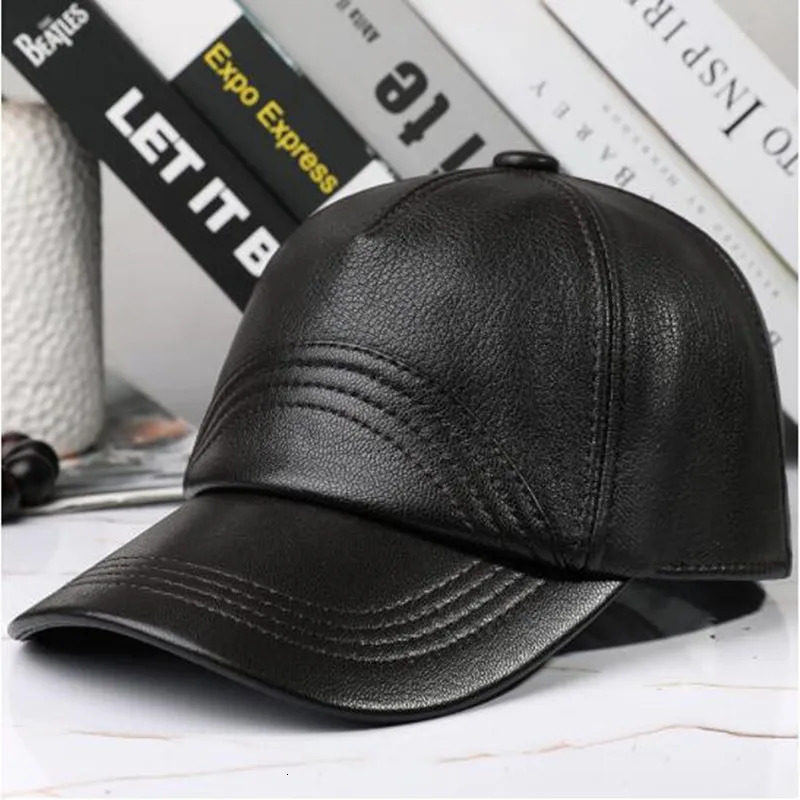 Mens natural leather hat winter sheepskin baseball cap buckle hat party hat ed mens leather hat 241206