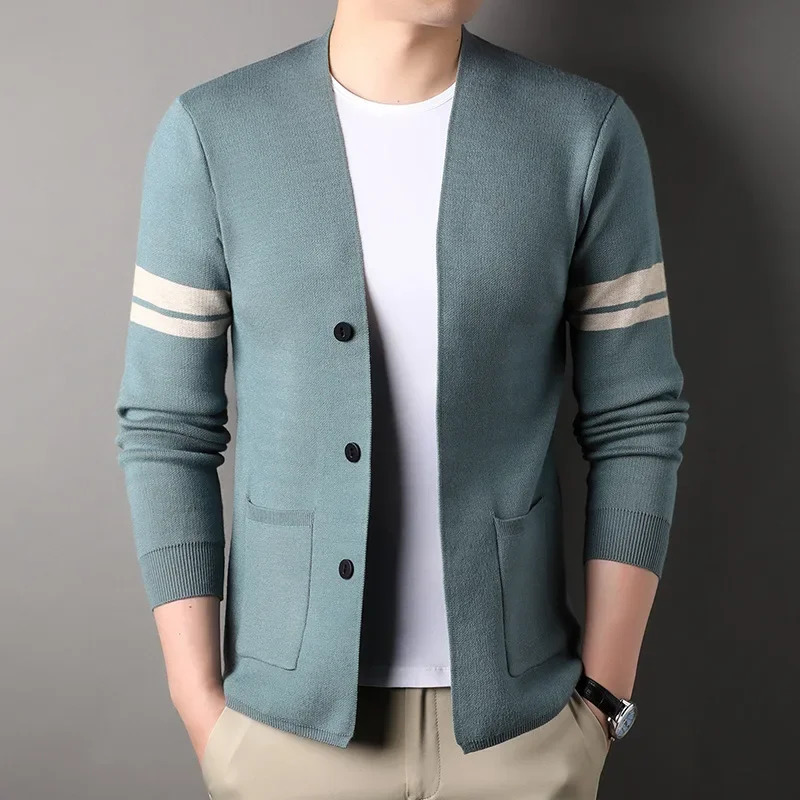 Knitted mens thin cardigan 2024 springsummer casual middleaged and elderly shawl jacket 241206