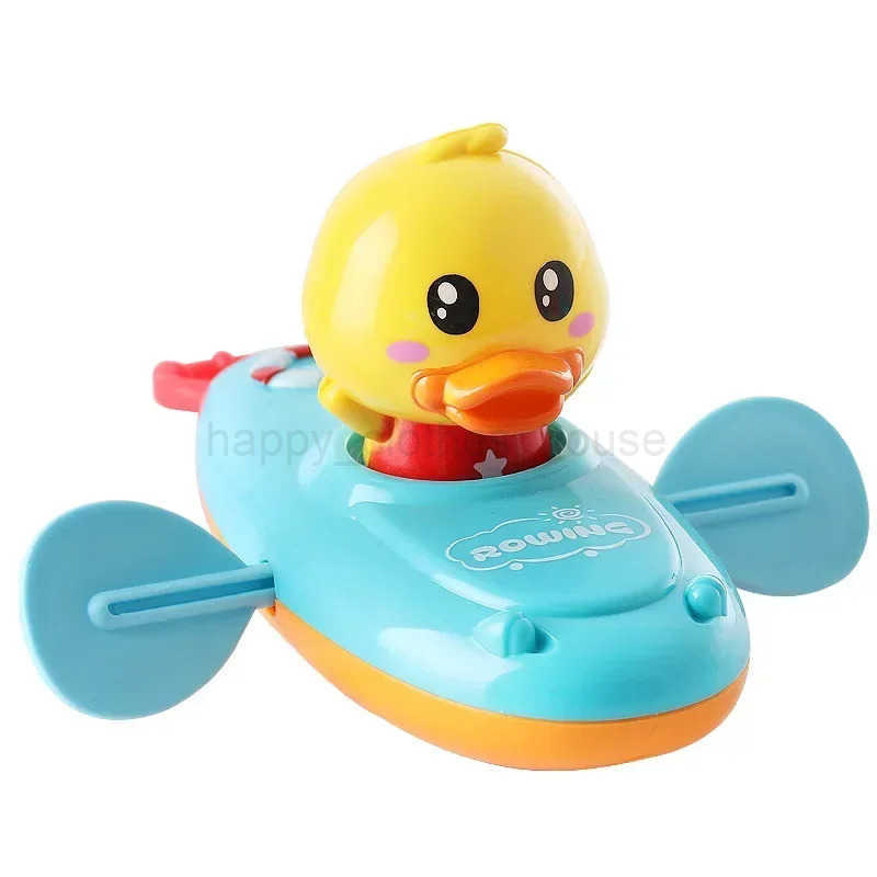1 pcs Cute Duck Bath Toys Classic Water Toy Back Rowing Boat Baby Bathing Swim Duck Chain Clockwork Toy for ChildrenXJ241207