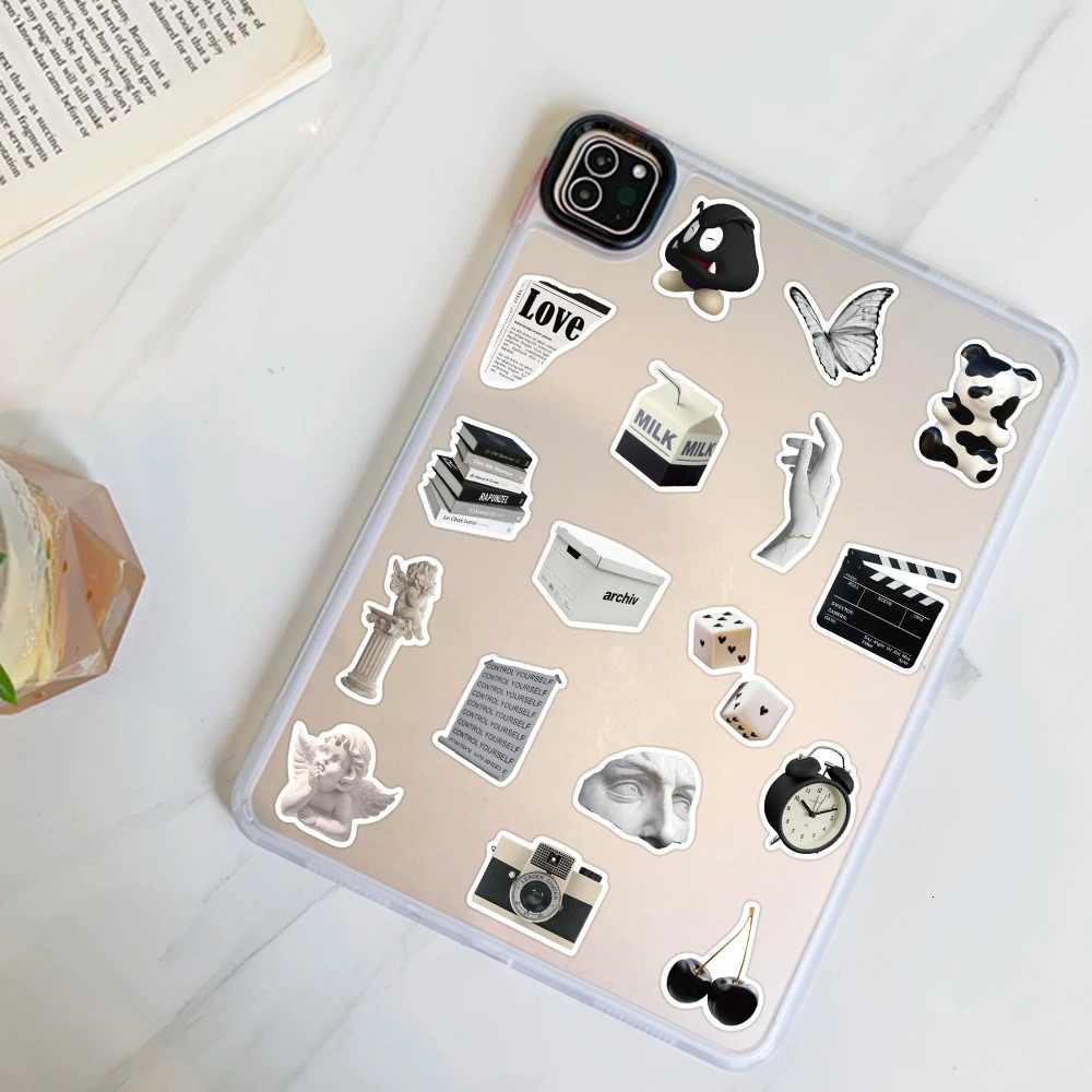 10/50 Ins style accessible black and white simple stickers cute stickers fashionable mobile phones laptops refrigerators wallpapers 241205
