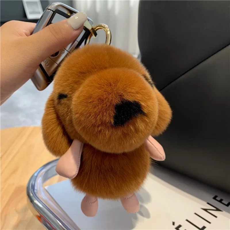 Pendant Keychain Puppy Cute Puppy Real Rex Rabbit Fur Pavilion Keychain Womens Bag Wallet Decoration Accessories Gift 241206