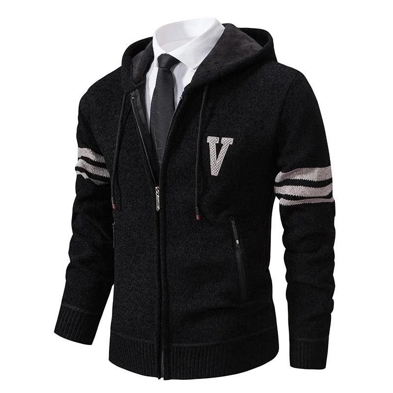 Mens hooded casual cardigan knitted sweater winter autumn thick wool warm ultrathin 3XL 241206