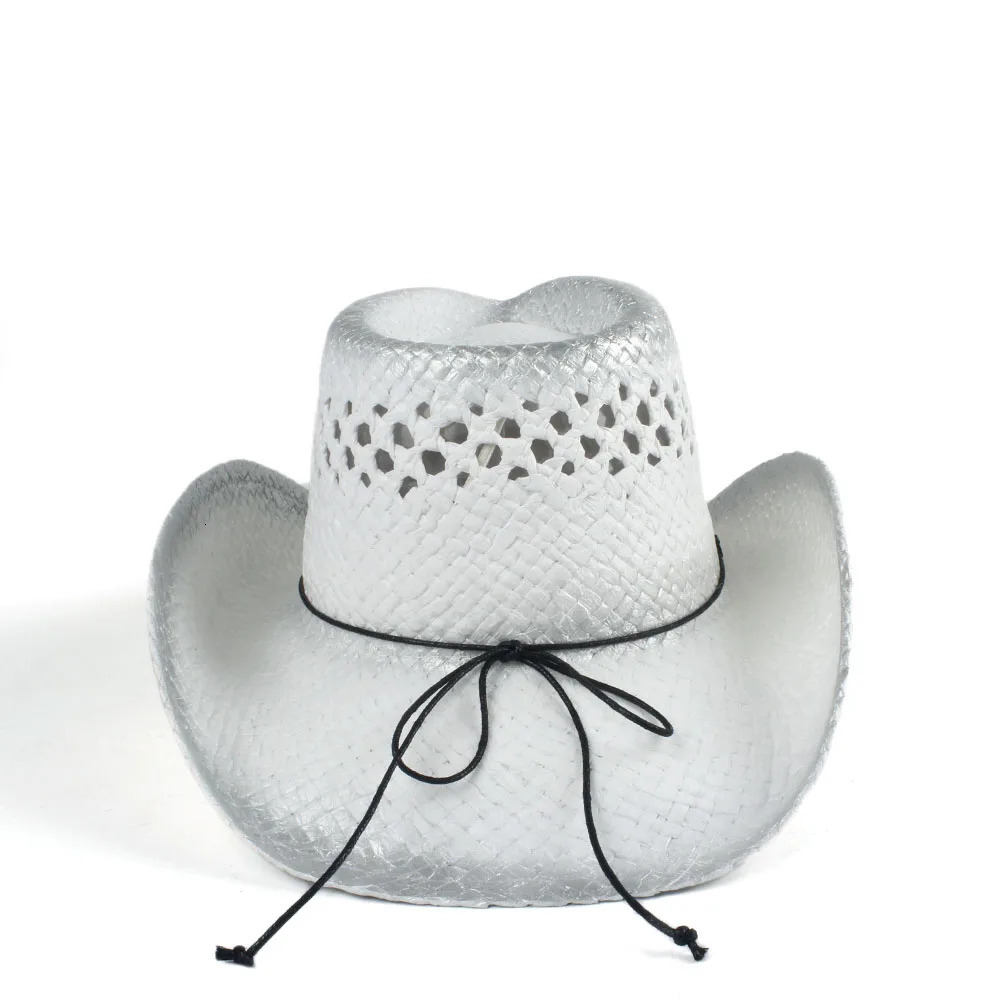 Vintage hand woven straw hat for women hollow western cowboy hat for women dad Sombrero Hombre cowboy girl jazz sun hat size 56-58CM 241206