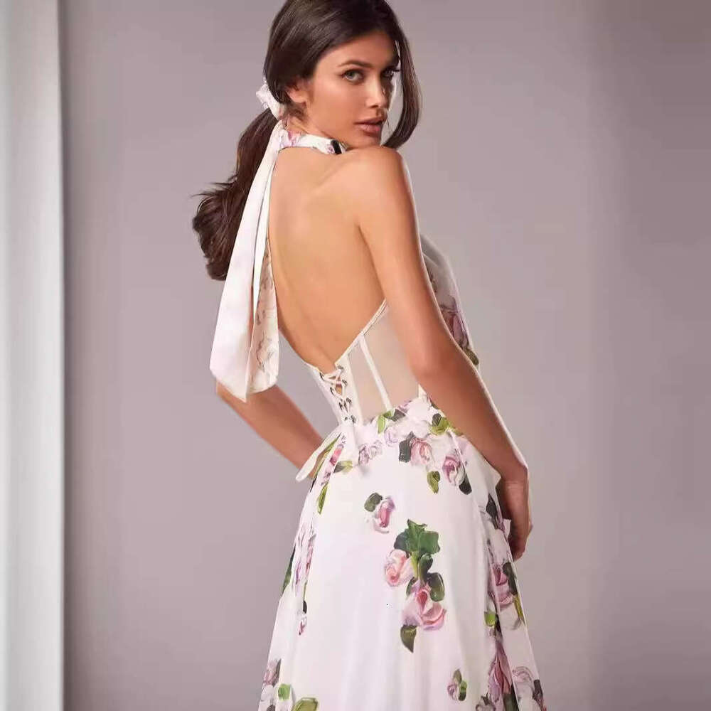 off shoulder European and American women's fashion, organza fairy long style evening dress, 2024 versatile new trendy clothing ins