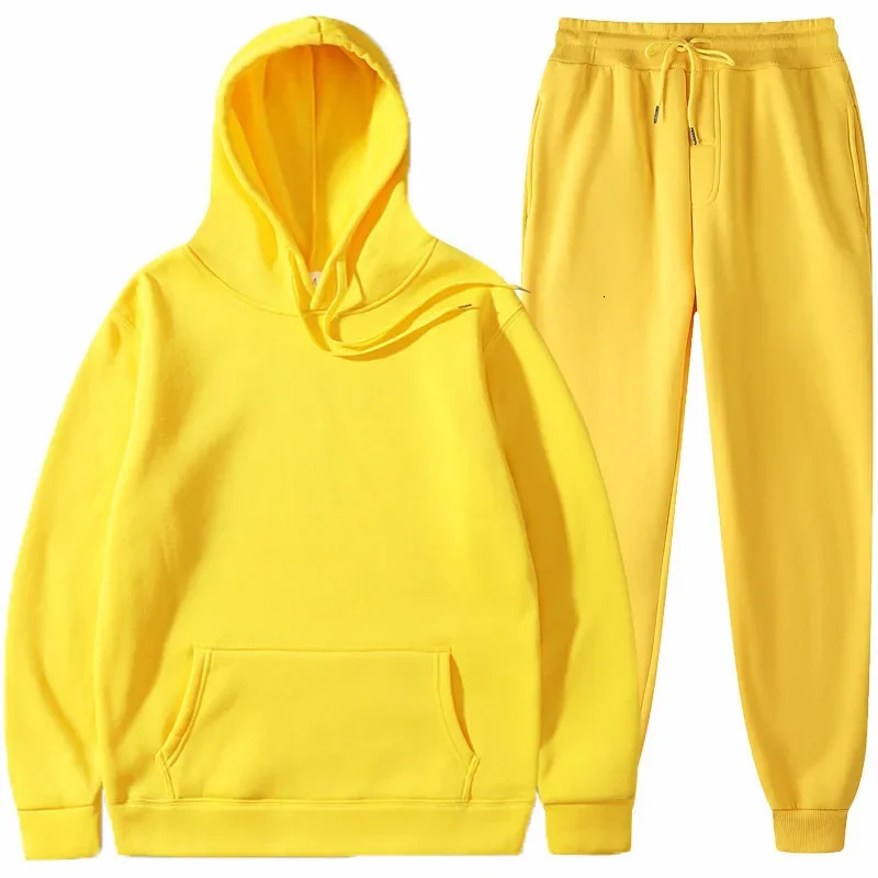 Mens and womens sportswear casual hoodies solid color thick zipper and pants two-piece set autumn and winter running clothes 241205