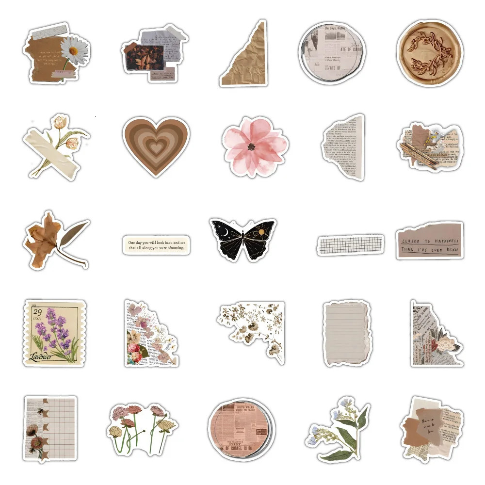 10/30/60/120 pieces of retro art flower butterfly aesthetic stickers retro stickers decoration laptops luggage scraper books car graffiti stickers 241
