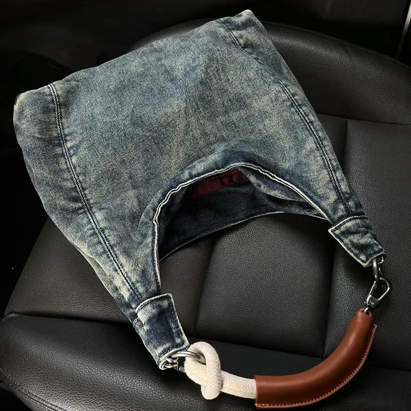 Vintage denim Y2k aesthetic handbag Korean fashion casual womens handbag fully matched fashion simple shoulder and lower arm bag 241205