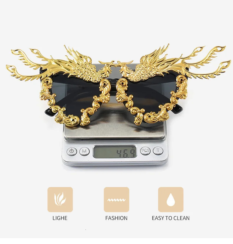 Fashion Phoenix Sunglasses Womens Unique Color Gold Punk Sunglasses Womens Sunglasses 241206