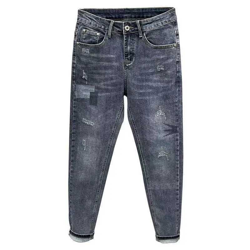 High Quality Newly arrived fashionable mens jeans with spliced cat whiskers torn and scratched luxurious clothing ultrathin fit tapered legs designer 