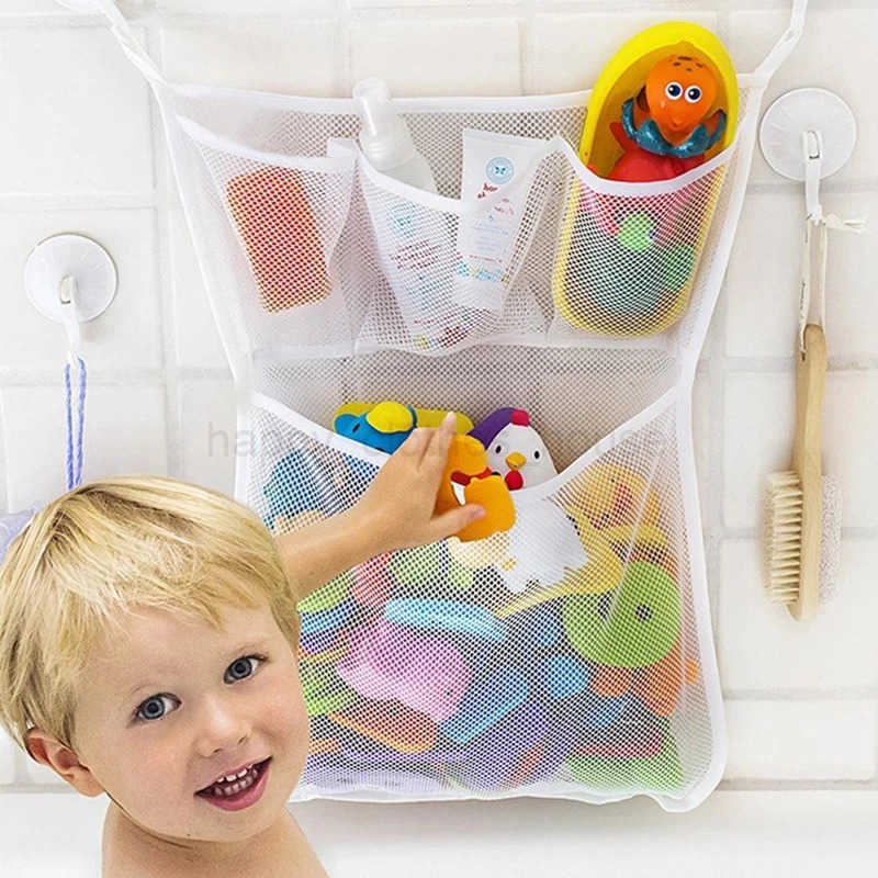 Baby Bath Toys Cute Duck Frog Mesh Net Storage Bag Strong Suction Cups Bath Game Bag Bathroom Organizer Water Toys for Kids GiftXJ241207