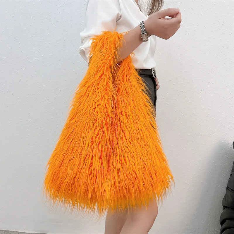 Winter soft synthetic fur bag large fluffy shoulder bag long Lanmswo womens er handbag warm shopping bag 241206