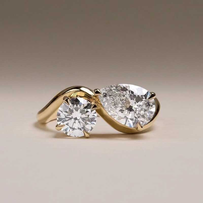 French Style MOI ET TOI Fine Pass Dia Test Pear Shape Moissanite Ring Solid Gold Engagement Rings Jewelry Women