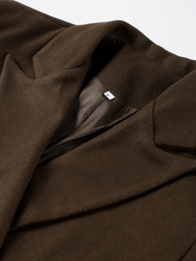 Casual Solid DoubleBreasted Long Coat Vintage Loose Turndown Collar Brown Maxi Coats Lady Winter Elegant Street Outwear 241202