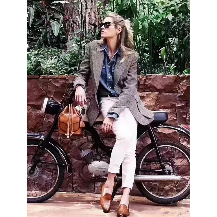 Wool Suit Herringbone Jacket 2025 Autumn And Winter Woolen Top Coats For Women 241202