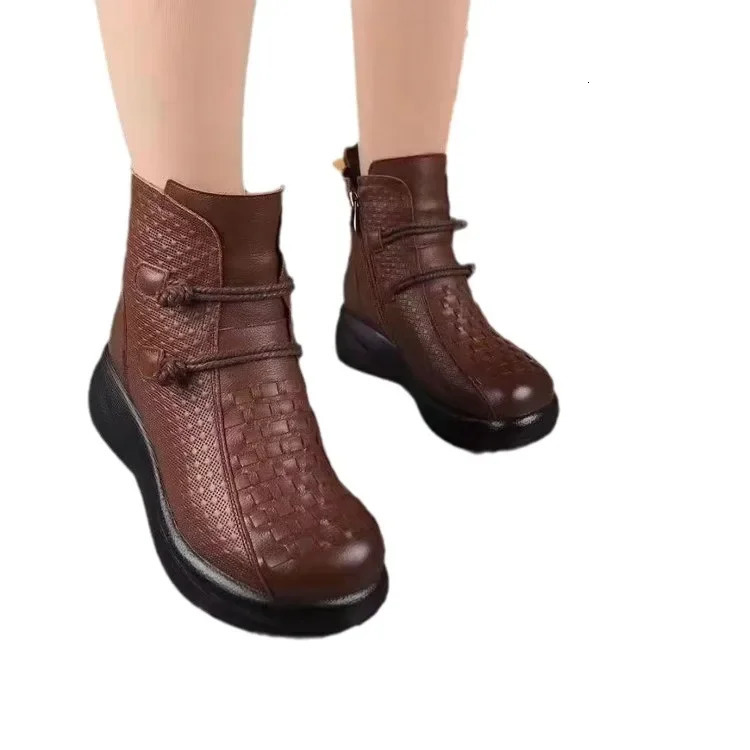 Winter platform boots ankle retro mom shoes ethnic warm plush comfortable soft sole waterproof womens Botas Mujer 241206