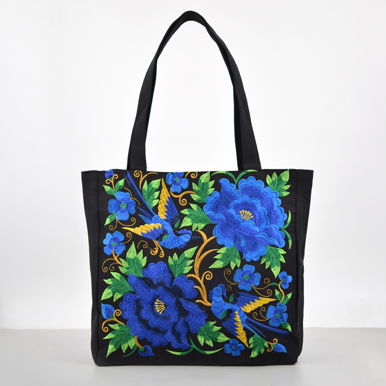 Ethnic embroidered shoulder with large capacity Yunnan women's tote bag, canvas, Chinese style peony handbag, shopping bag