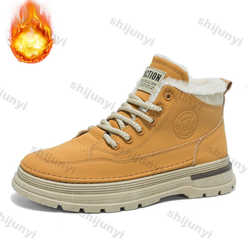 Snow boots winter mens boots 2025 plush comfortable warm outdoor anti slip cotton shoes lace shoelace platform cold resistant hiking boots 241206