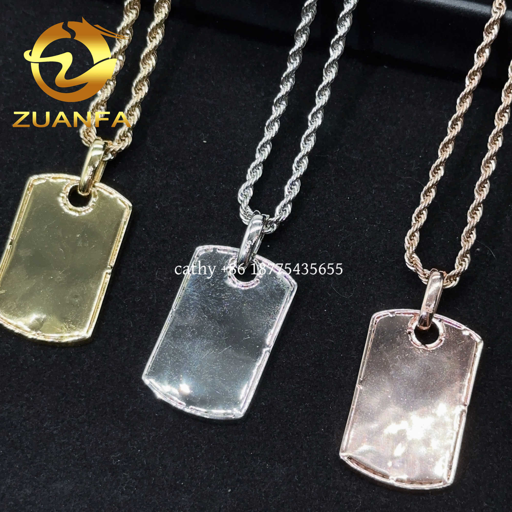 Ready to Ship Moissanite Hip hop Jewelry tag iced out pendant Sterling Silver 925 Moissanite dog tag Pendant with rope chain