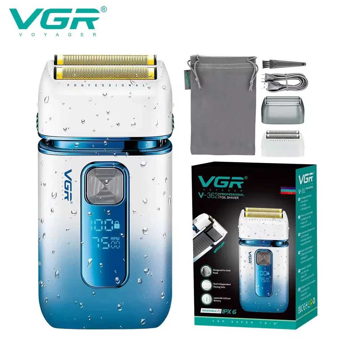 VGR Professional Hair Beard Electric Shaver For Men USB Rechargeable Washable Electric Razor bald head Shaving MachineXJ241207