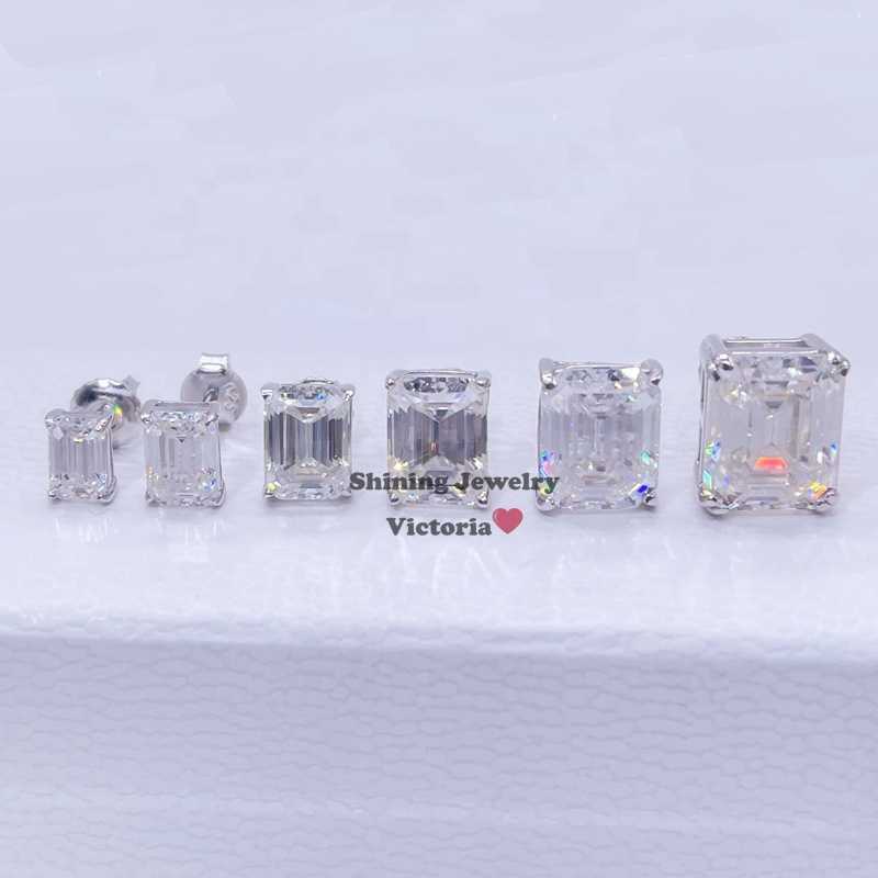 925 sterling silver screw back GRA certificated emerald cut studs moissanite earrings