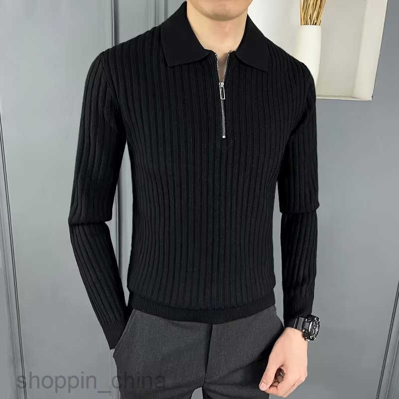 Men's Sweaters Flip collar knitted polo shirt warm pit stripe sweater men autumn and winter hot selling business half zipper knitted sweater