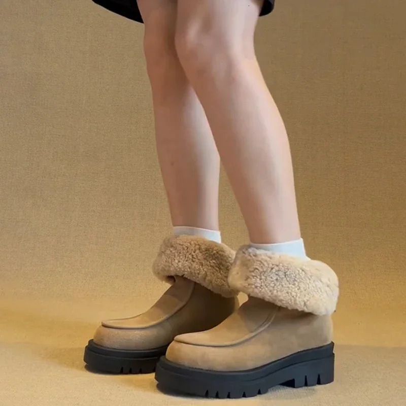 Winter Women Warm Plush Ankle Boots Elegant Low Heel Zippers Shoes Concise Cotton Short Botas De Mujer 241206